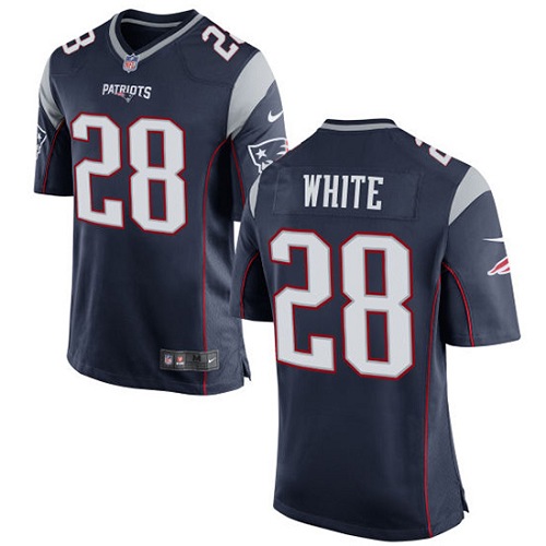 Men's Game James White Nike Jersey Navy Blue Home - #28 NFL New England Patriots